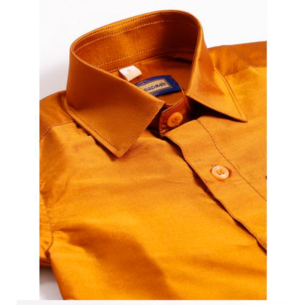 Kids Boys Golden Silk Cotton Shirt and Dhoti Set