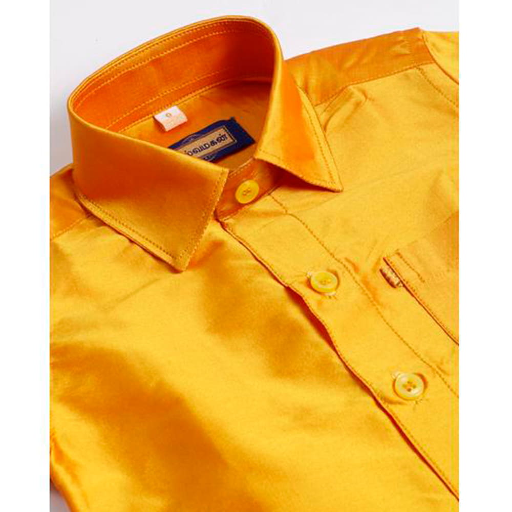 Kids Boys Yellow Color Silk Cotton Shirt and Dhoti Set