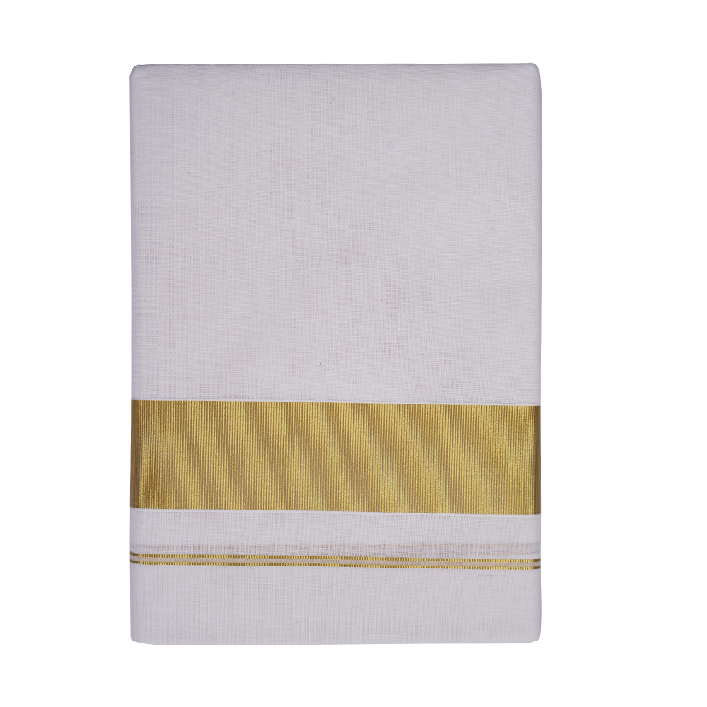 Mens Cream Cotton with Gold Jari Border Handloom Dhoties