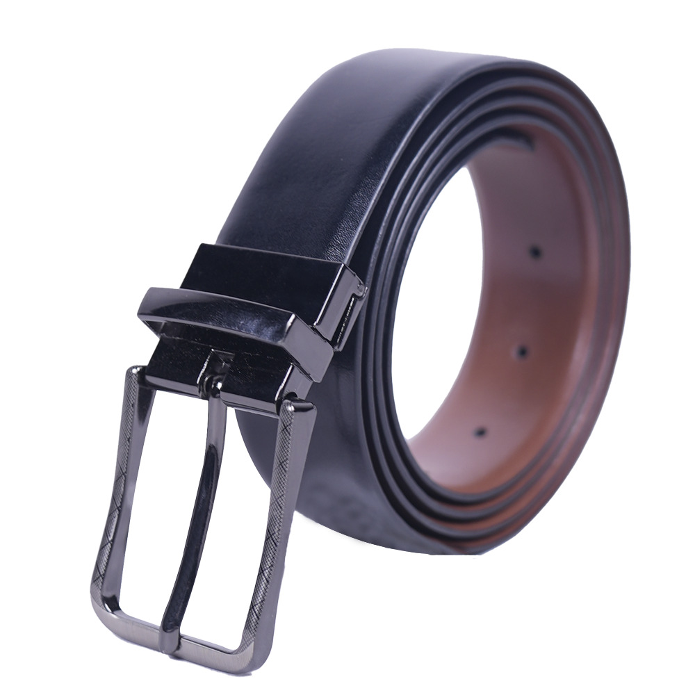 Jase Mens Black & Brown Double Side Usage Buckle Head Leather Belt