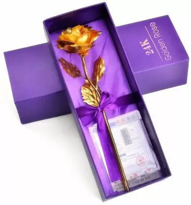 Gold Rose Flower with Golden Leaf with Gift Box 