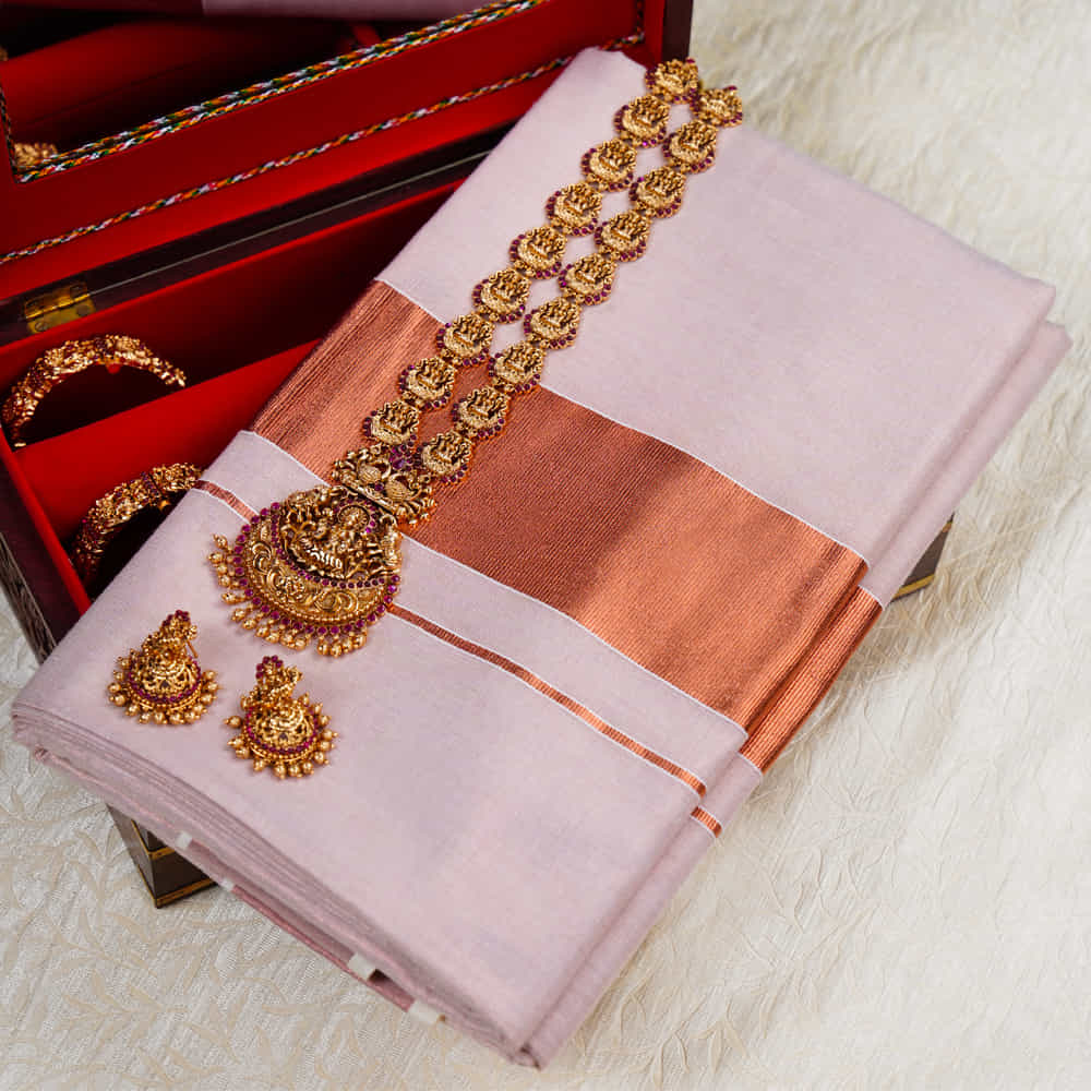 Kerala Saree | Golden Tissue | Temple Design | Embroidery | Onam Collection  - YouTube