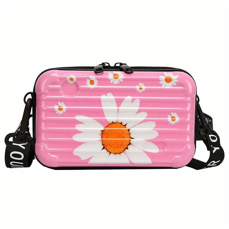 Pink Floral Printed Cross Sling Cosmetic Bag Box For Girls with Detachable Shoulder Strap