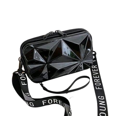 Black Diamond Cut Cross Sling Cosmetic Bag Box For Girls with Detachable Shoulder Strap