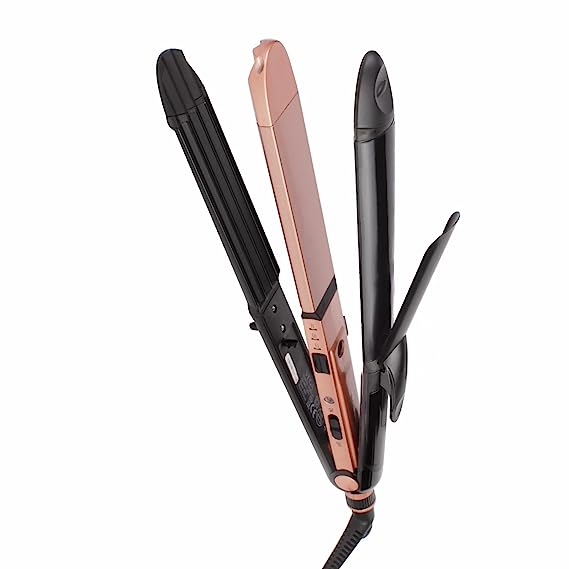 Vega 3 in 1 Hair Styler(Hair Straightener, Hair Curler & Hair Crimper) (Keratin Hair Styler, VHSCC-03), Rose Gold