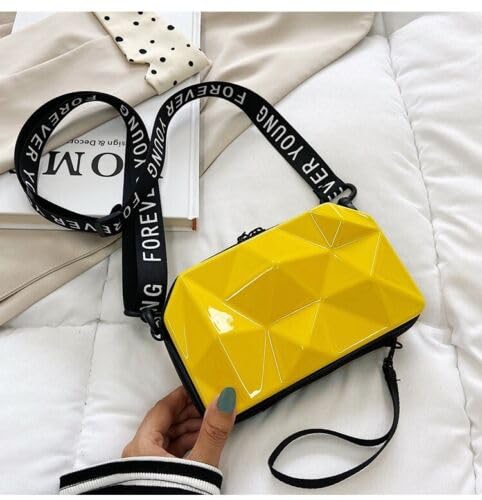Yellow Diamond Cut Cross Sling Cosmetic Bag Box For Girls with Detachable Shoulder Strap