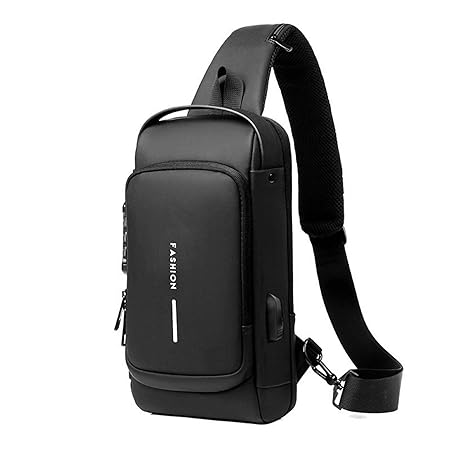 Anti Theft Water-Resistant Multi Compartment Travel  Sling Bag and Shoulder Chest Bag with USB Coded Lock for Men