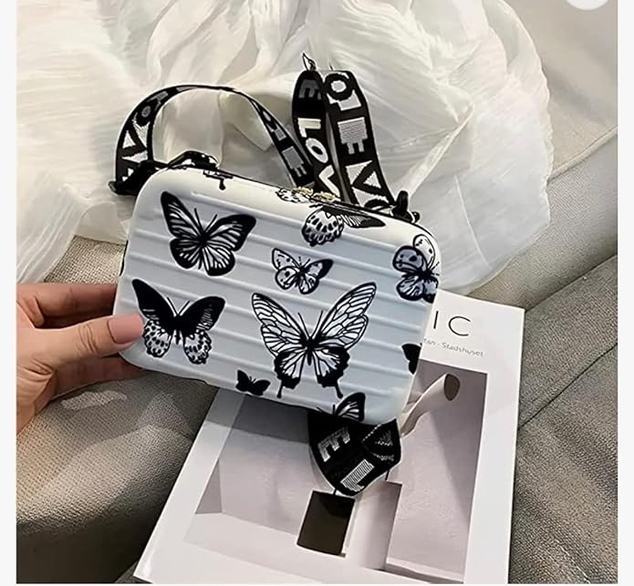 Butterfly Printed Design Cross Sling Cosmetic Bag Box For Girls with Detachable Shoulder Strap
