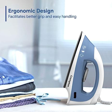 Crompton Brio 1000-Watts Dry Iron Box with Weilburger Coating Sky Blue and White