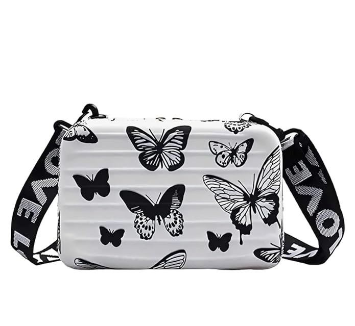 Butterfly Printed Design Cross Sling Cosmetic Bag Box For Girls with Detachable Shoulder Strap
