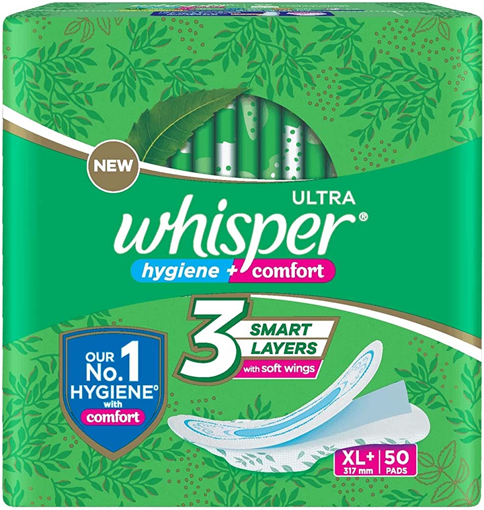 Whisper Ultra Clean Sanitary Pads for Women|50 thin Pads|XL+|Hygiene & Comfort