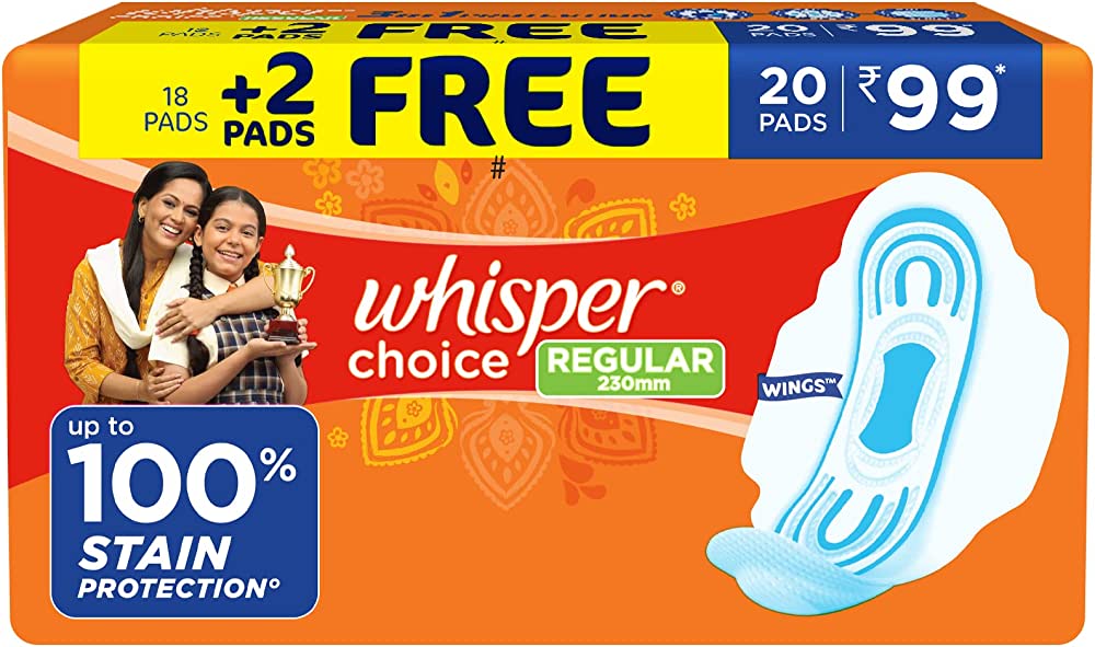 Whisper Choice Regular XL Sanitary Pads (18 pads + 2 Pads Free)