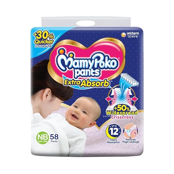 Mamy Poko Pants Extra absorb Newborn upto 5 kg, 58 pants