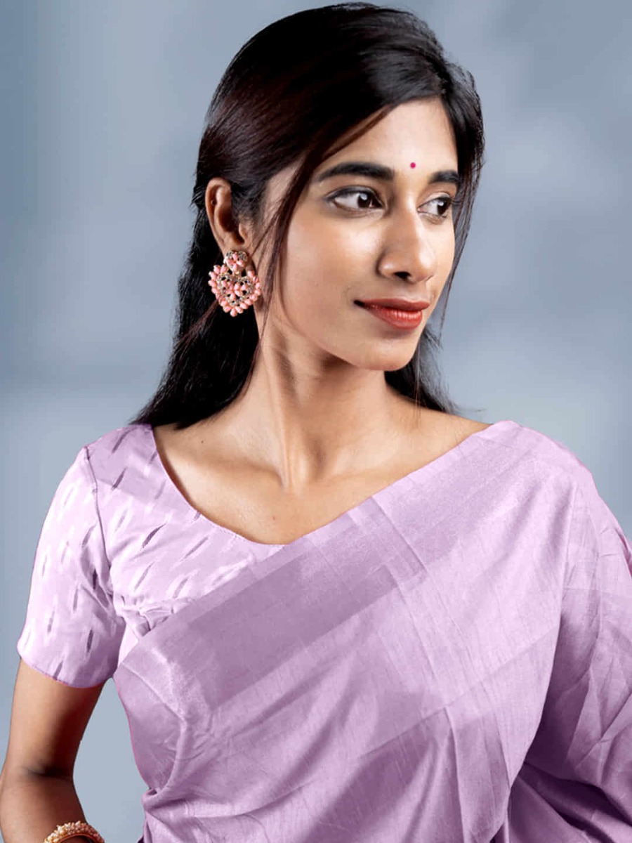 Stylish Fashion Light Purple Vichitra Silk Plain Saree for Women