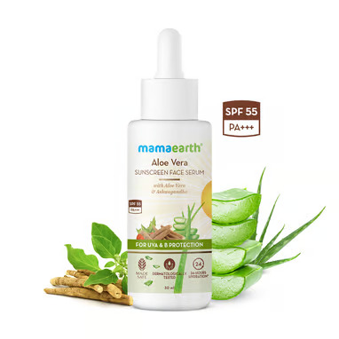 Mamaearth Aloe Vera SPF 55 PA+++ Sunscreen Face Serum with Aloe Vera & Ashwagandha 30ml