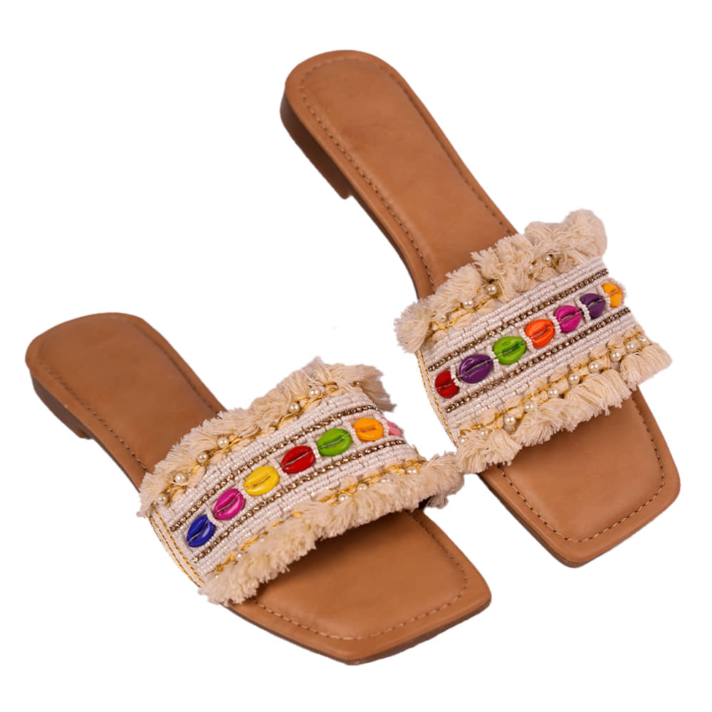 Beads And Cowrie Shell Embellished Flats