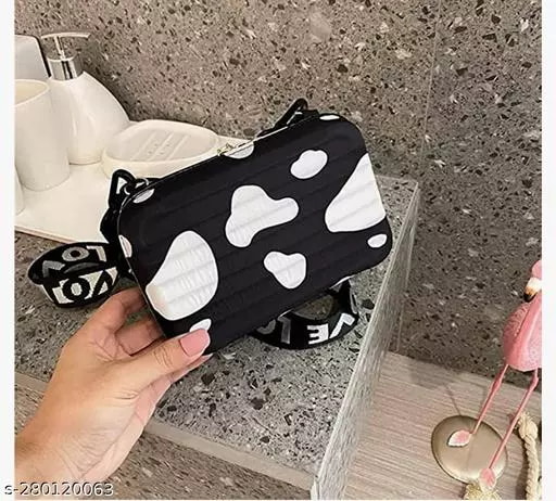 Black & White Cross Sling Cosmetic Bag Box For Girls with Detachable Shoulder Strap