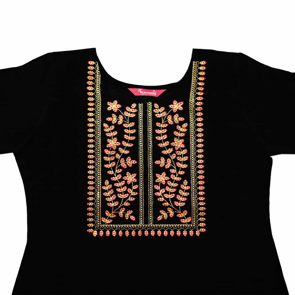 Black Embroidered Black Round Neck Kurti for Women