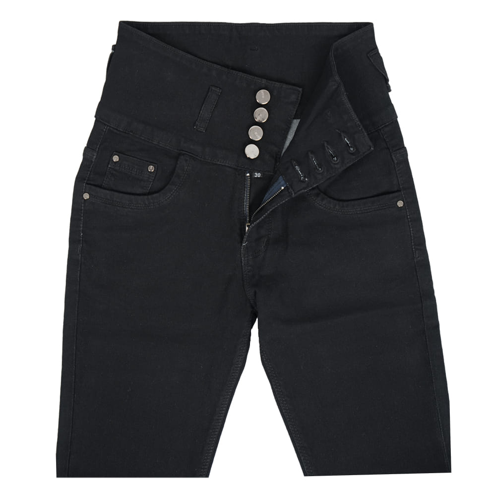 Ladies Noted 4 Button High Waist Black Silky Jean Pant