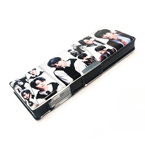 BTS Magnetic Black Two Side Open Pencil Case for Kids