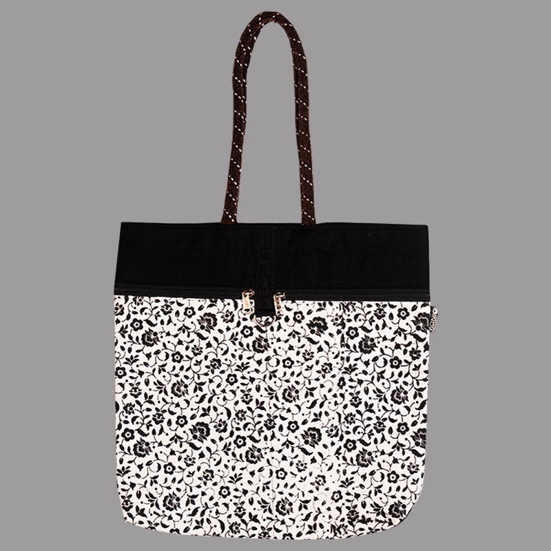 Black & White Floral Print Women's Tote, Shoulder Bag Yellow (Assorted Prints) (Pack of 2)
