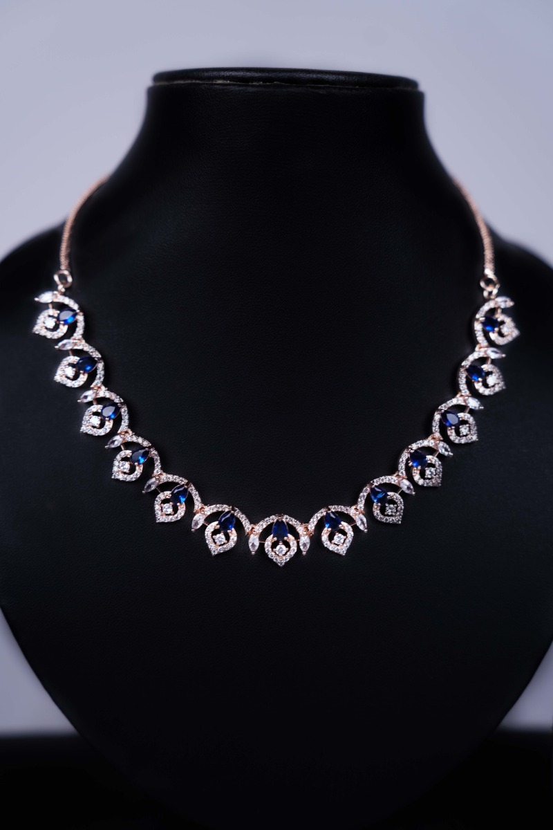 Gold Plated Blue Cubic Zirconic Stoned Stunning Necklace Set