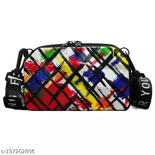 Multicolor Checked Cross Sling Cosmetic Bag Box For Girls with Detachable Shoulder Strap
