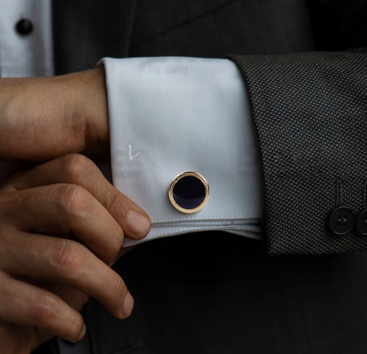 Trendy Trims Gold With Black Enamel Cufflinks for Men