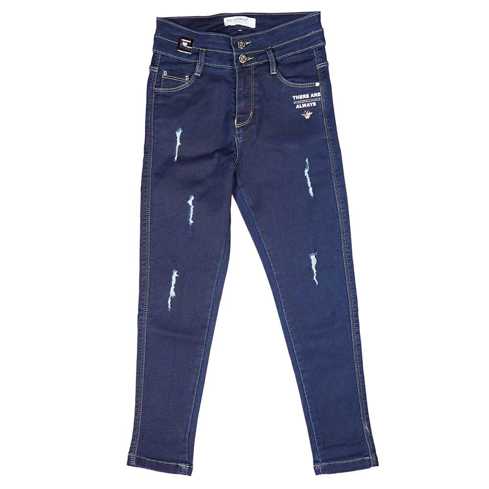 Lotus Slim Fit Stretchable Blue Cracked Jeans