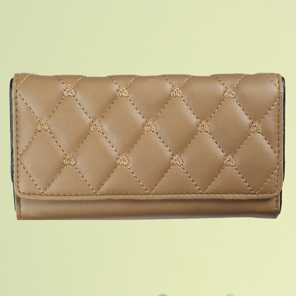 Fashionable Embroidered Embossed Womens Wallet-Beige