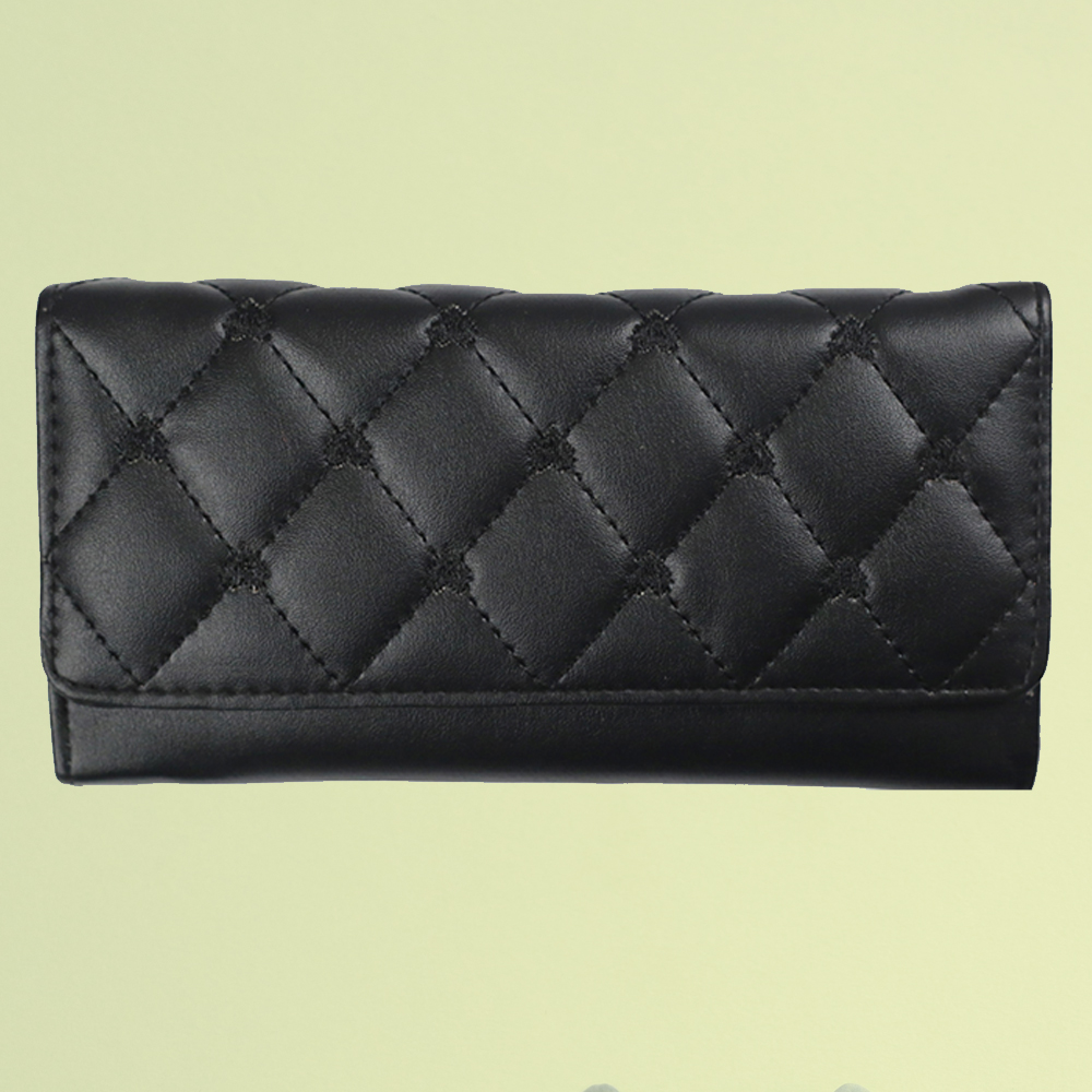 Fashionable Embroidered Embossed Womens Wallet-Black