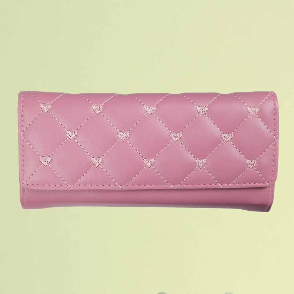 Fashionable Embroidered Embossed Womens Wallet-Pastel Pink
