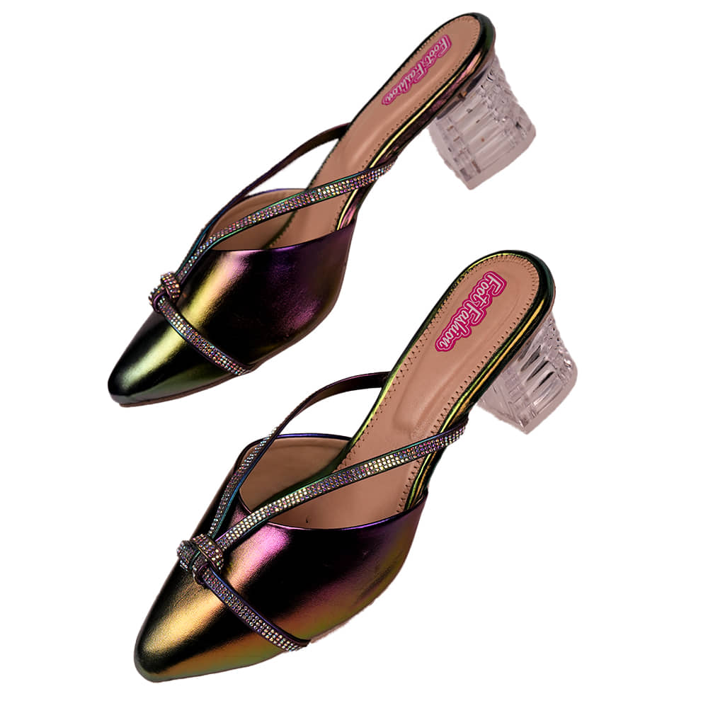 Fashionable Heel Muels with Rhinestone Detailing