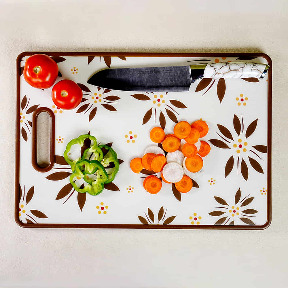 Floral Print Plastic Chopping/ Cutting Board for Fruits and Vegetables (44 x 30cm)