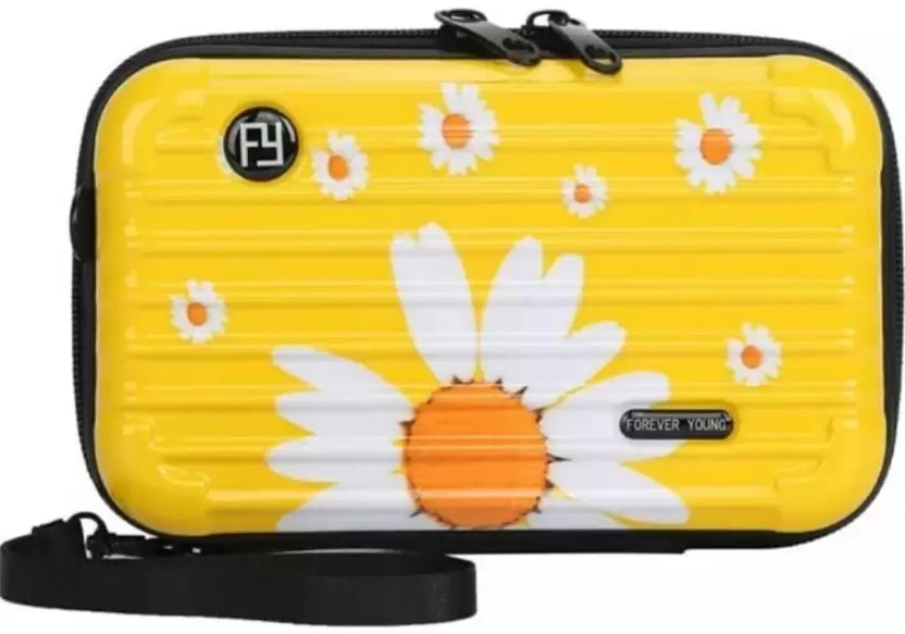 Yellow Floral Cross Sling Cosmetic Bag Box For Girls with Detachable Shoulder Strap