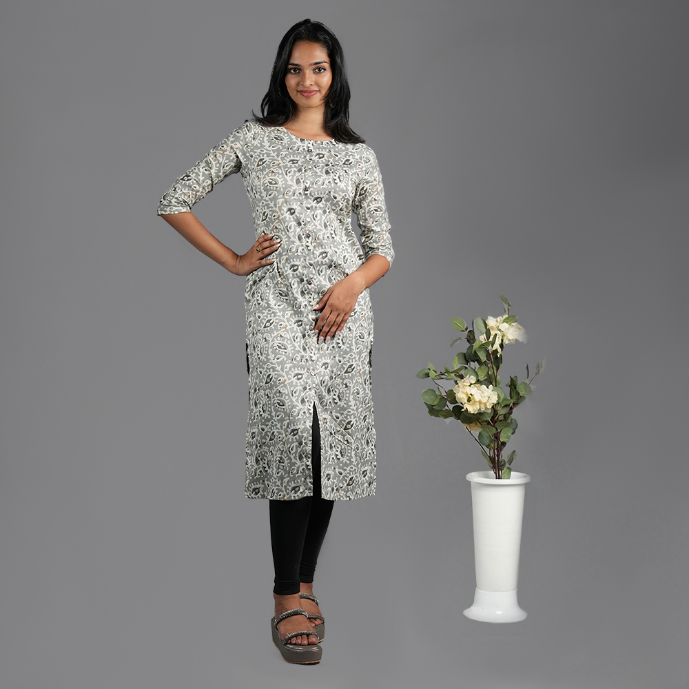 Grey Batik Print Princess Cut Kasthuri Kurti for Women