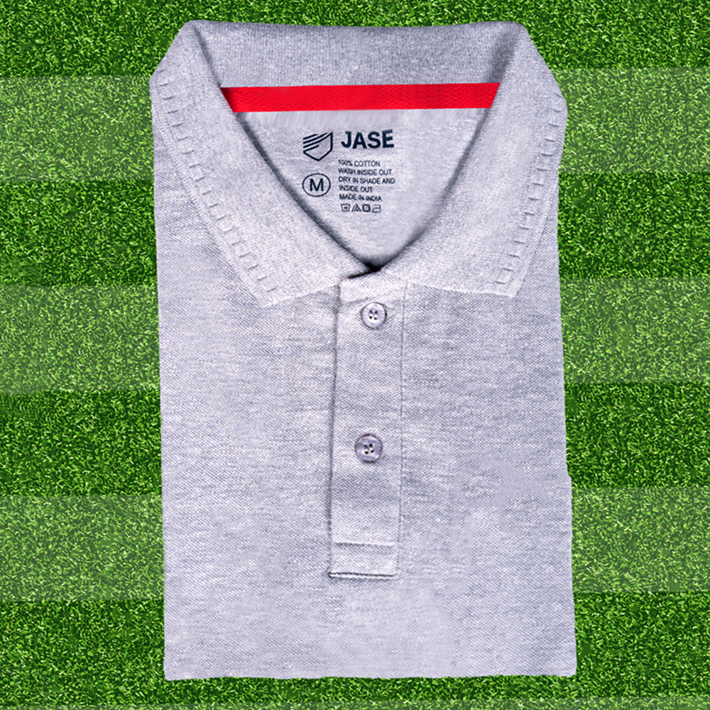 Jase Grey Polo Neck Cotton Tshirt Without Pocket for Men