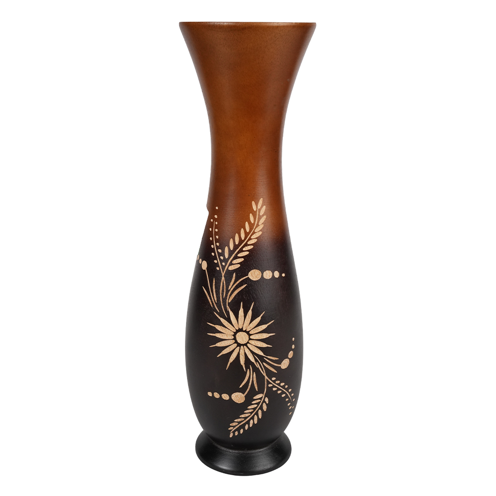 Home Decor Daisy Flower Art Etched Wooden Two Tone Flower Vase