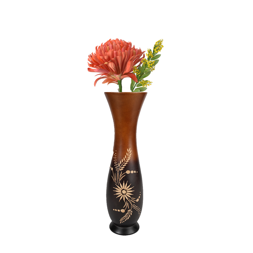 Home Decor Daisy Flower Art Etched Wooden Two Tone Flower Vase