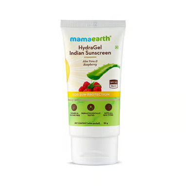 Mamaearth Hydra Gel Indian Sunscreen SPF 50 PA +++ with Aloe Vera & Raspberry for Sun Protection 50g