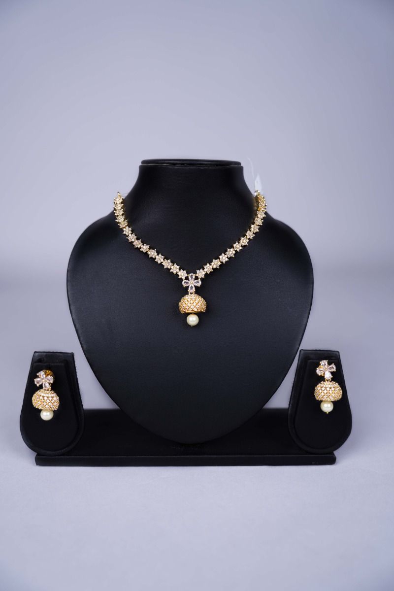 Gold Plated Floral Stunning Design with Jimikki Pendant Necklace Set