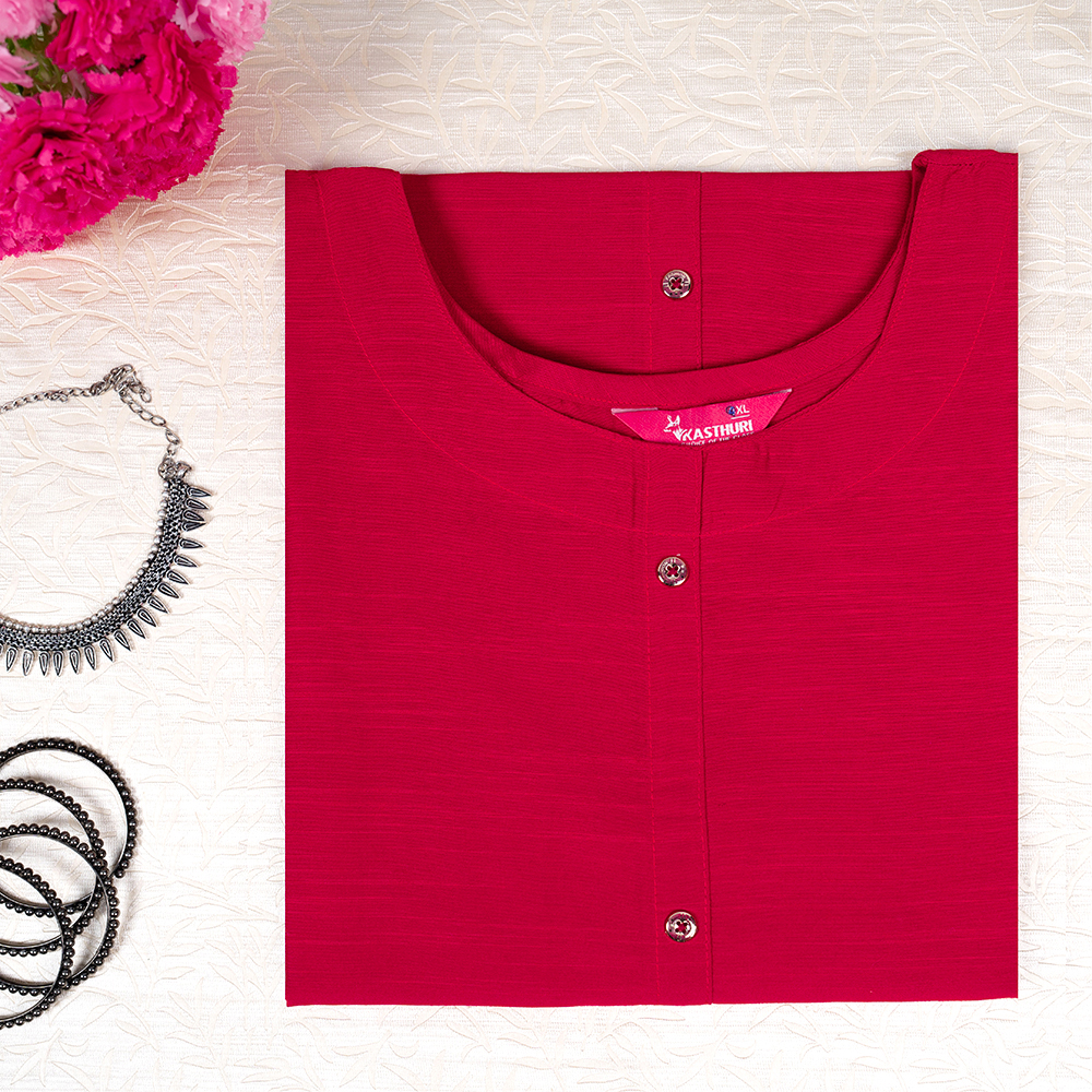 Kasthuri Dark Pink Silk Cotton Straight Solid Coloured Princess Cut Kurti With Pockets For Women