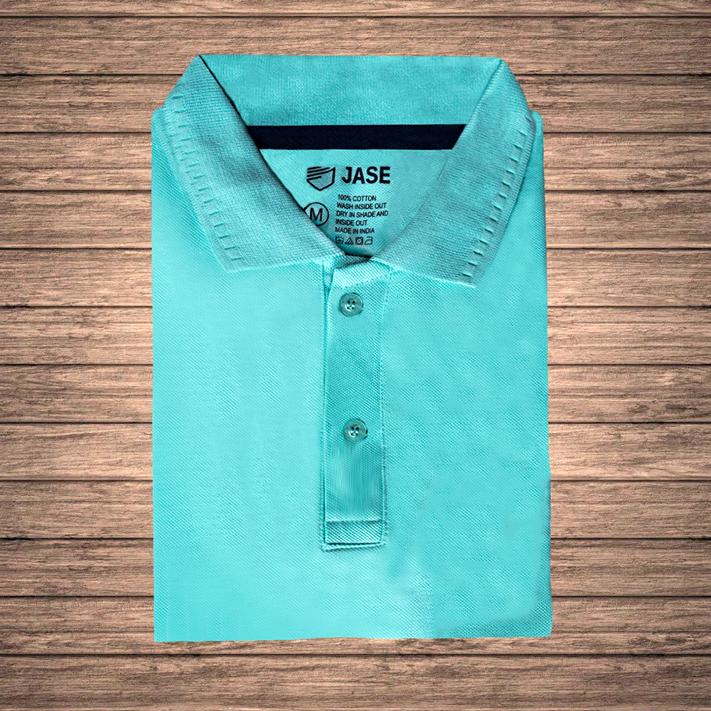 Jase Pista Green Polo Neck Cotton Tshirt Without Pocket for Men 