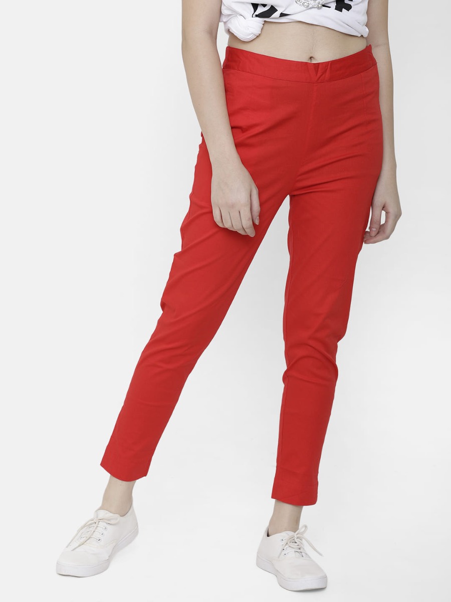Stylish Womens Red Color Rayon Cigarette Pant | Trousers for Women