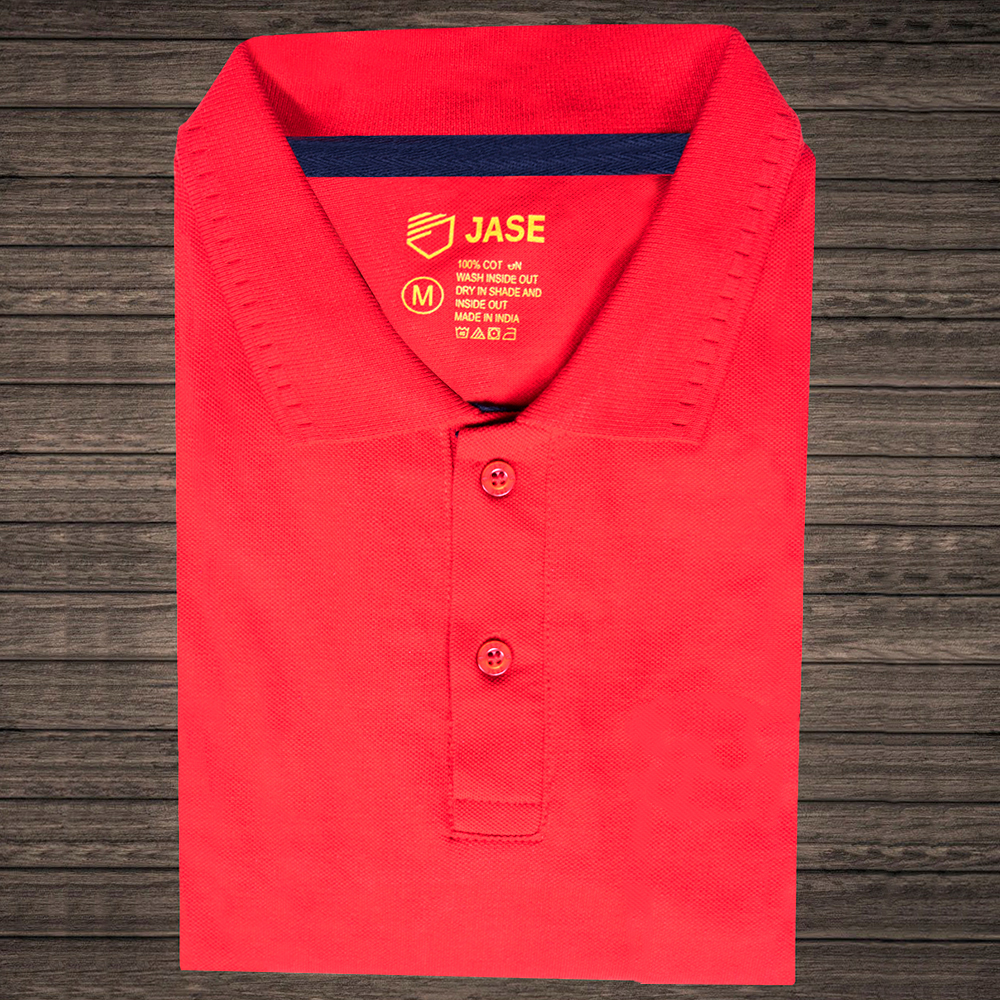 Jase Red Polo Neck Cotton Tshirt Without Pocket for Men 