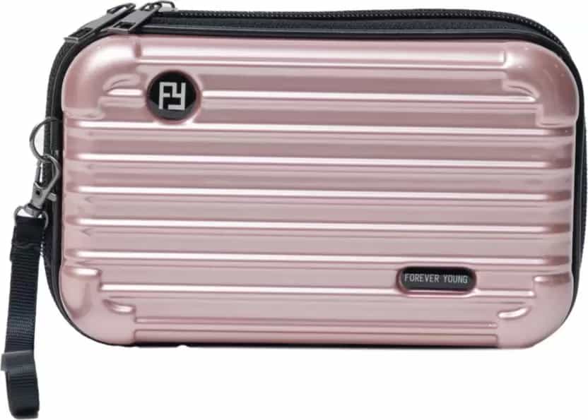 Golden Pink Cross Sling Cosmetic Bag Box For Girls with Detachable Shoulder Strap