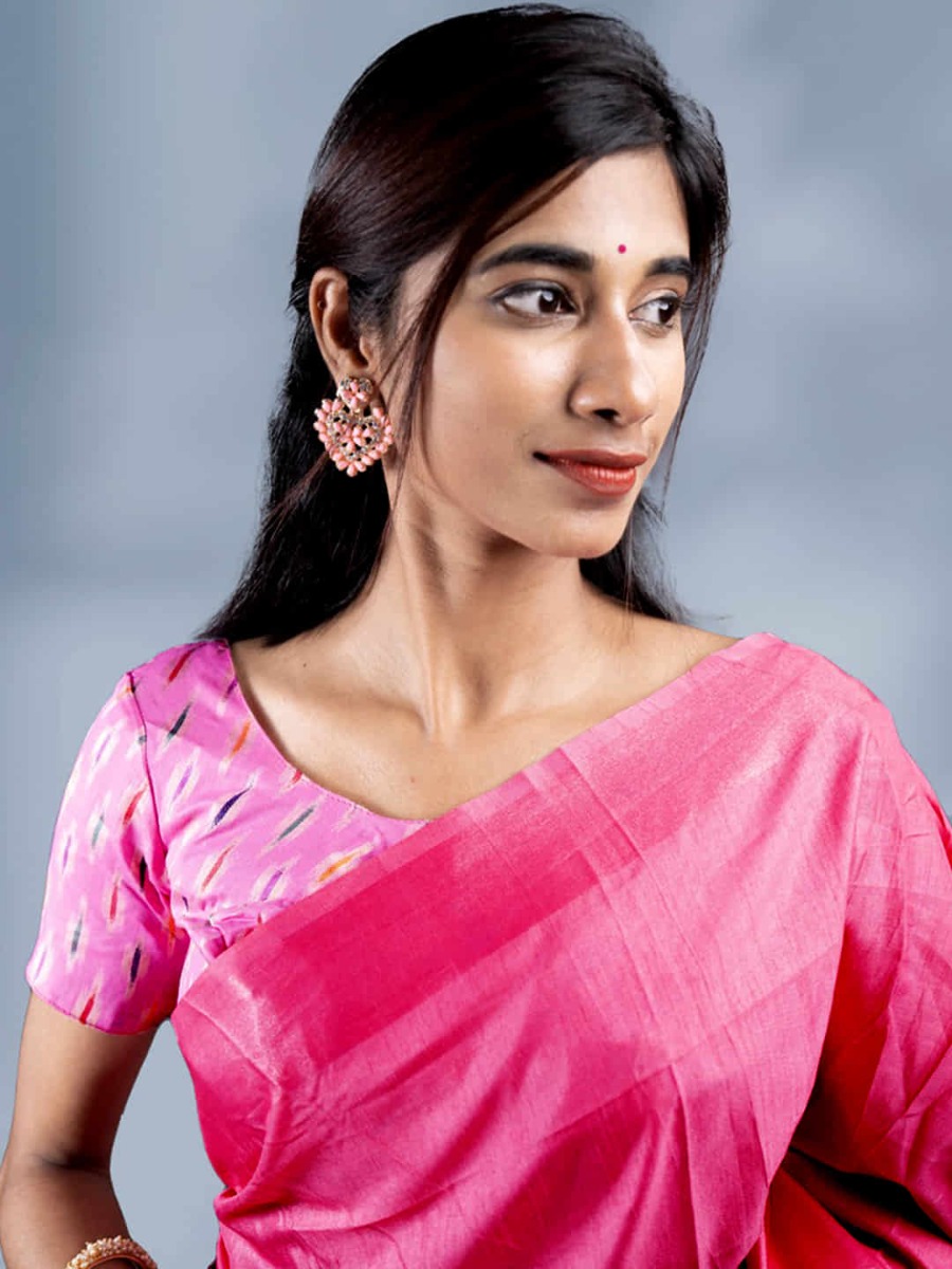 Stylish Fashion Dark Pink Vichitra Silk Plain Saree for Women