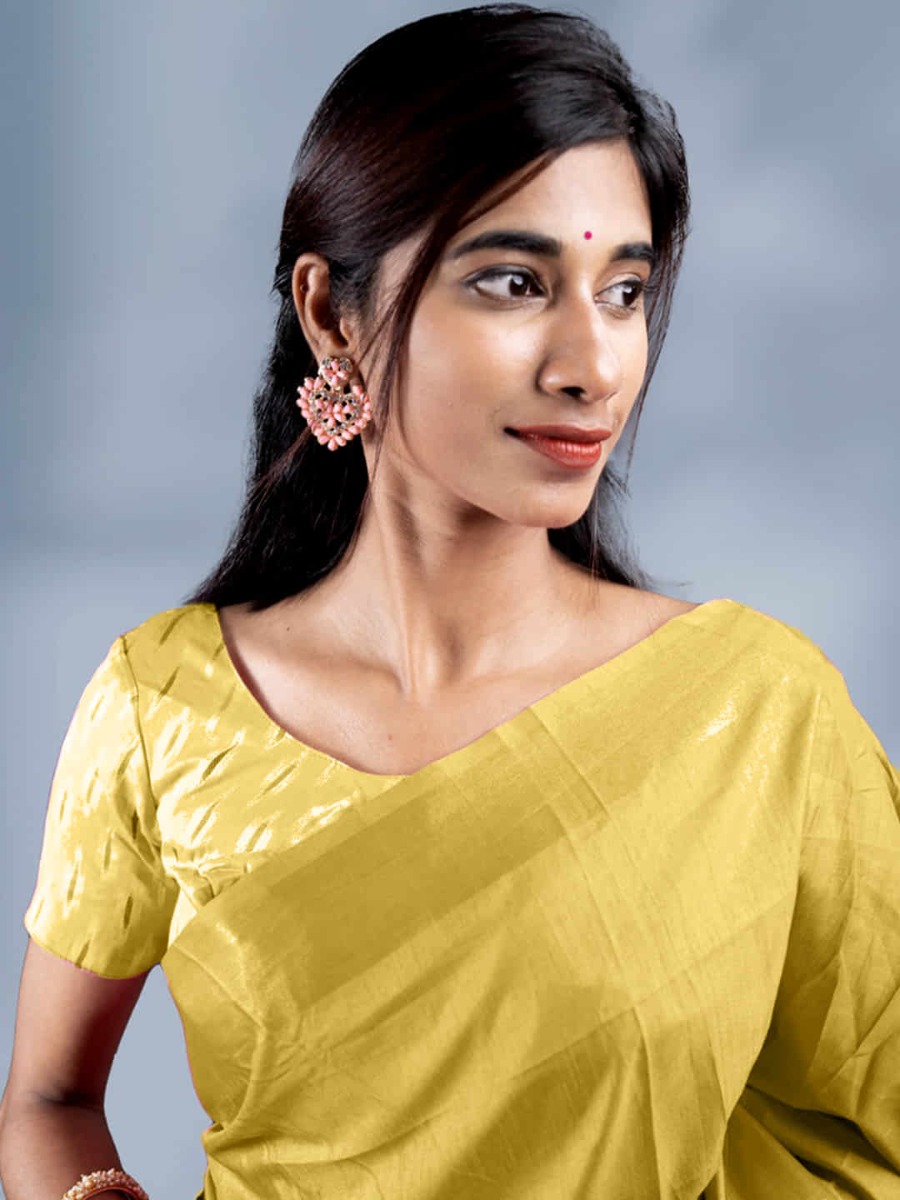 Stylish Fashion Golden Yellow Vichitra Silk Plain Saree for Women