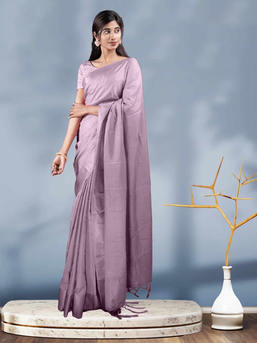 Stylish Fashion Onion Pink Vichitra Silk Plain Saree for Women
