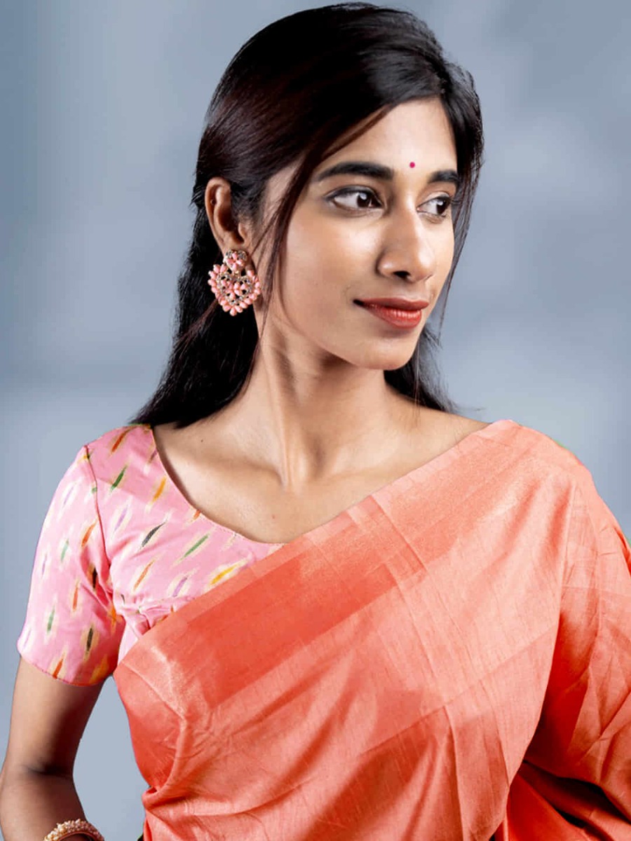 Stylish Fashion Orange Vichitra Silk Plain Saree for Women